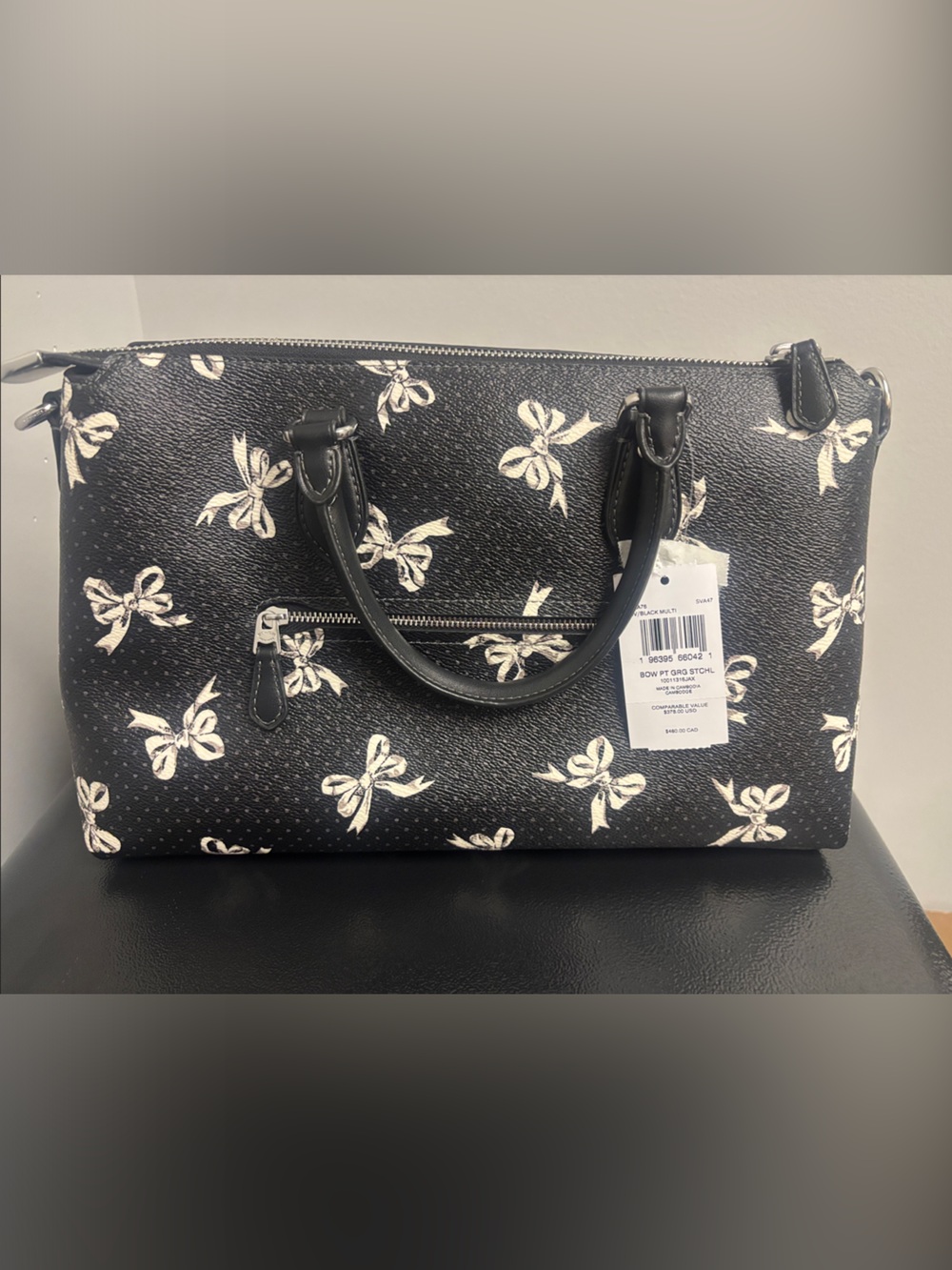Coach Black Leather Bow-Print Satchel - Picture 2 of 5